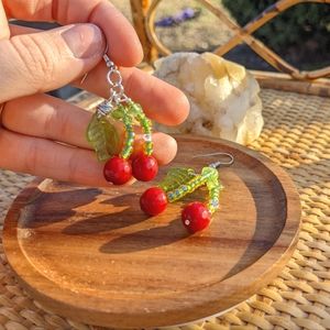 Handmade Beaded Cherry Earrings